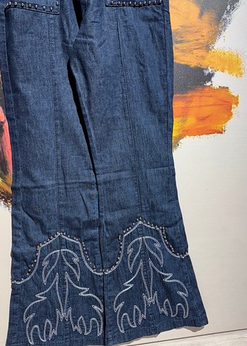 Nakışlı Uzun Kot Tulum Kadın - Görsel 2