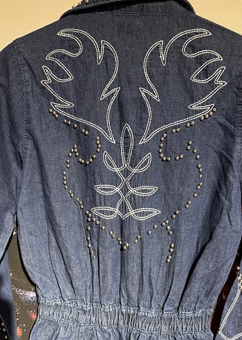 Nakışlı Uzun Kot Tulum Kadın - Görsel 8