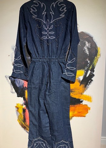 Nakışlı Uzun Kot Tulum Kadın - Görsel 7