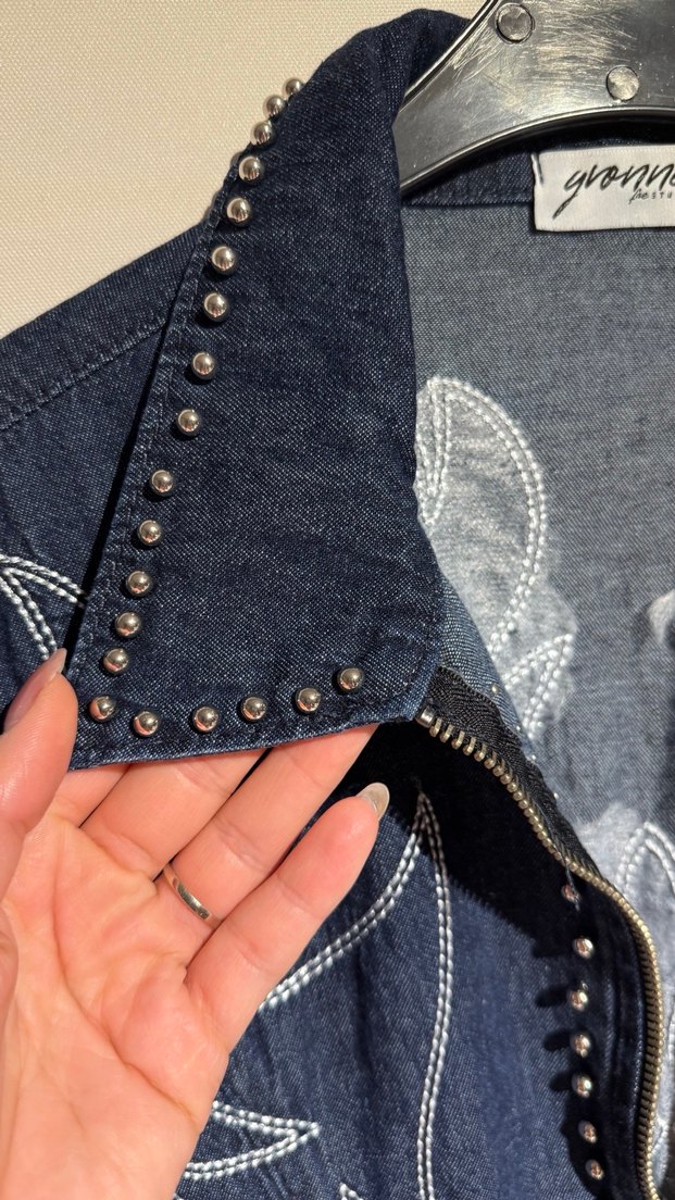 Nakışlı Uzun Kot Tulum Kadın - Görsel 5