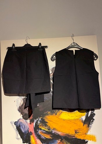 Kadın Siyah Keten Drapeli Mini Etek - Görsel 4