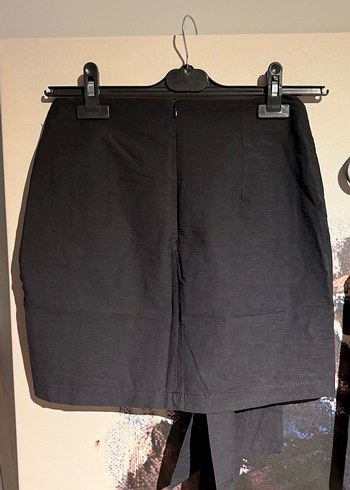 Kadın Siyah Keten Drapeli Mini Etek - Görsel 5