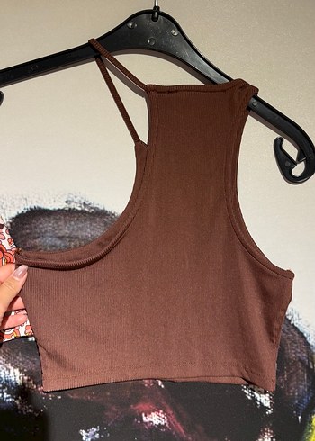 Kadın Kahverengi Askısız Crop Top ve Çiçekli Şort Etek - Görsel 6