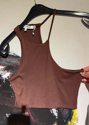 Kadın Kahverengi Askısız Crop Top ve Çiçekli Şort Etek - Görsel 2