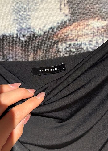 Siyah Drapeli Uzun Askılı Elbise - Görsel 6