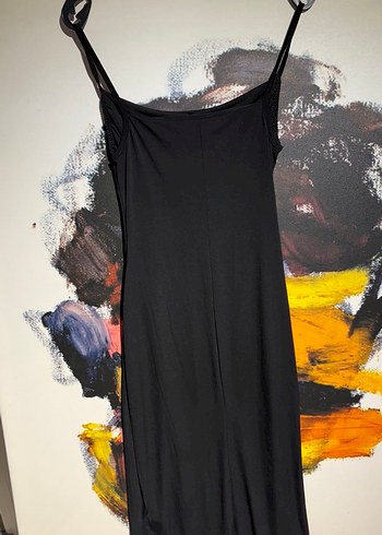 Siyah Drapeli Uzun Askılı Elbise - Görsel 4