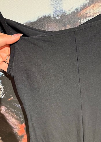 Siyah Drapeli Uzun Askılı Elbise - Görsel 5