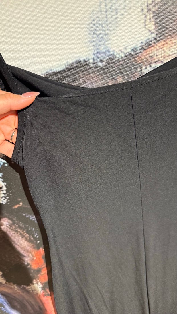 Siyah Drapeli Uzun Askılı Elbise - Görsel 5