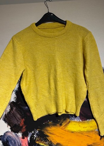 Sarı Kadın Uzun Kollu Yün Kazak - Görsel 3