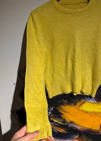 Sarı Kadın Uzun Kollu Yün Kazak - Görsel 2