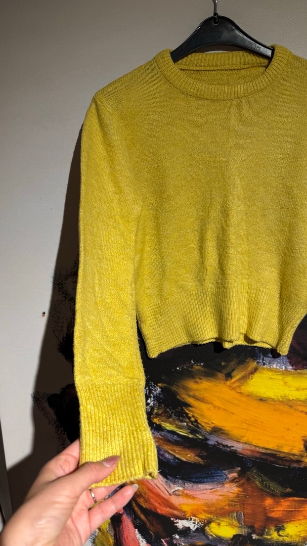 Sarı Kadın Uzun Kollu Yün Kazak - Görsel 2