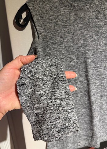 Gri Örgü Kadın Mini Etek Triko Kazak - Görsel 3