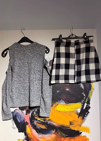 Gri Örgü Kadın Mini Etek Triko Kazak - Görsel 6