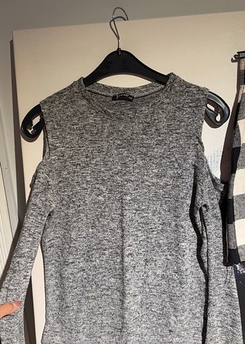 Gri Örgü Kadın Mini Etek Triko Kazak - Görsel 4