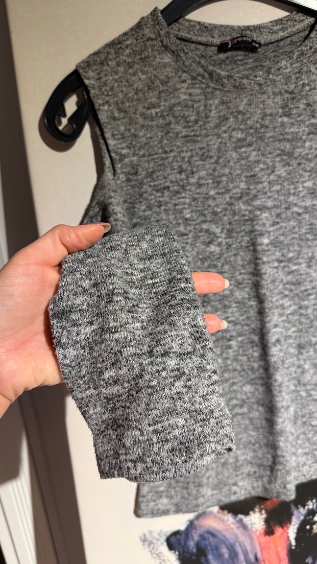 Gri Örgü Kadın Mini Etek Triko Kazak - Görsel 3