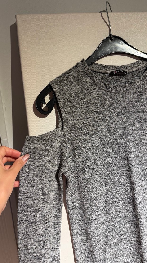 Gri Örgü Kadın Mini Etek Triko Kazak - Görsel 2