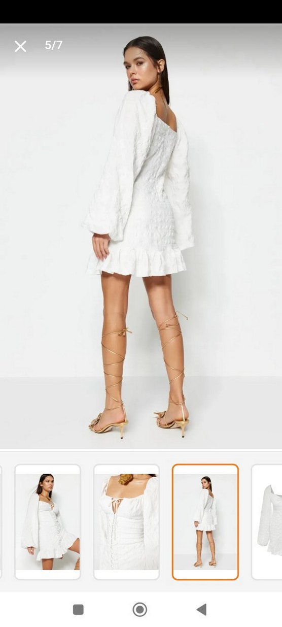 Beyaz Nakışlı Midi Keten Elbise - Görsel 2