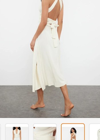 Beyaz Askılı Uzun Dökümlü Elbise - Görsel 3