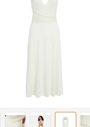 Beyaz Askılı Uzun Dökümlü Elbise - Görsel 2