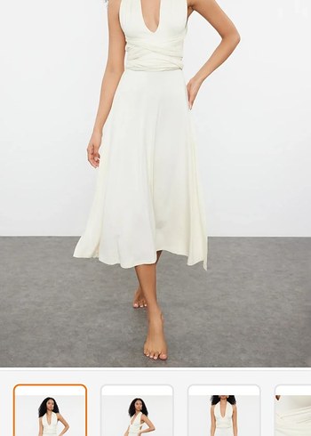 Beyaz Askılı Uzun Dökümlü Elbise - Görsel 5