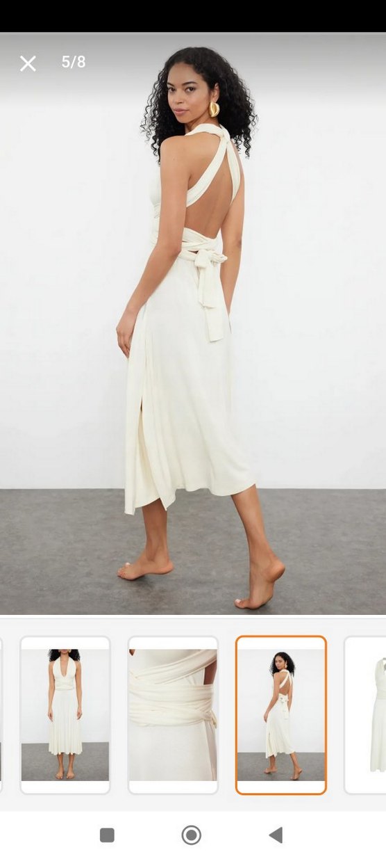 Beyaz Askılı Uzun Dökümlü Elbise - Görsel 3