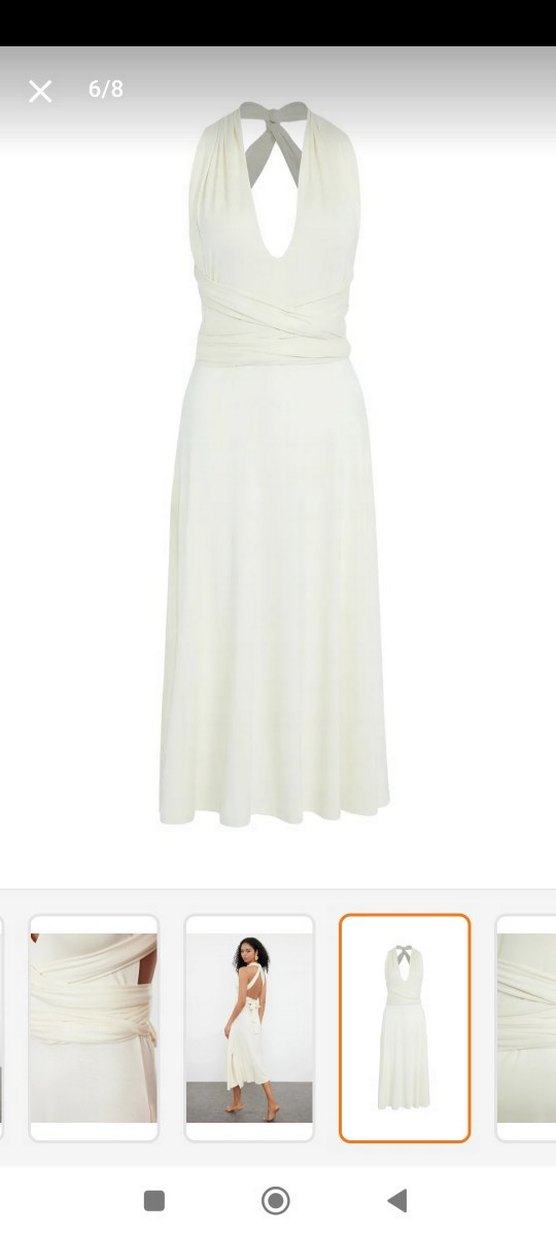 Beyaz Askılı Uzun Dökümlü Elbise - Görsel 2