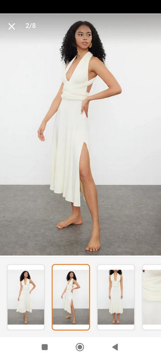 Beyaz Askılı Uzun Dökümlü Elbise - Görsel 4