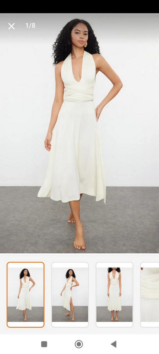 Beyaz Askılı Uzun Dökümlü Elbise - Görsel 5