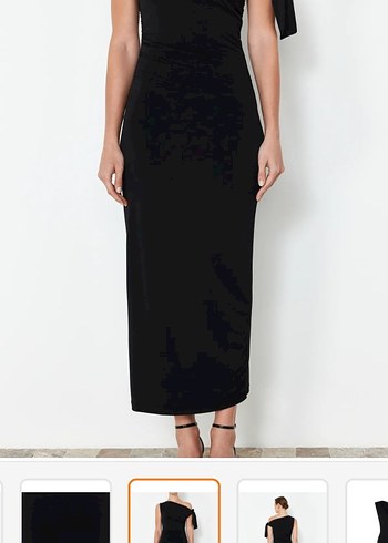 Siyah Askılı Uzun Straplez Elbise - Görsel 3