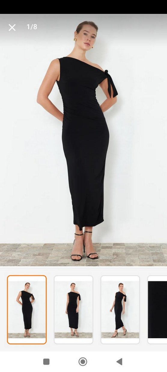 Siyah Askılı Uzun Straplez Elbise - Görsel 4