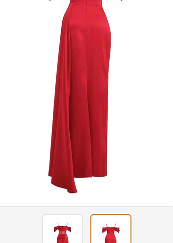 Drapeli Uzun Kırmızı Kadın Etek - Görsel 2
