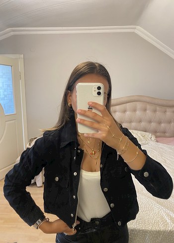 Kadın Siyah Crop Denim Ceket