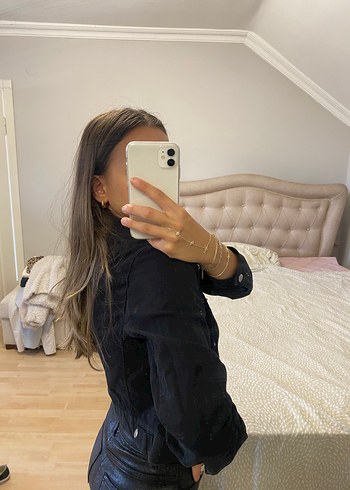 m Beden siyah Renk Kadın Siyah Crop Denim Ceket