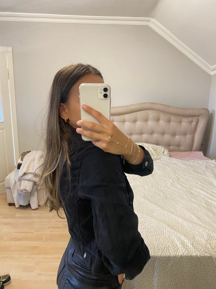 Kadın Siyah Crop Denim Ceket - Görsel 3