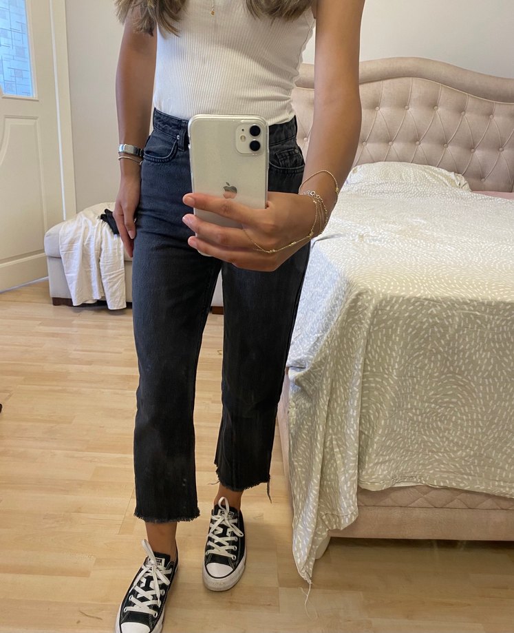 Gri Bol Kesim Midi Crop Jean - Görsel 2