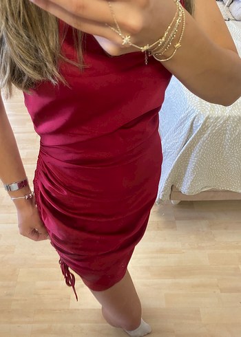 Trendyol & Milla Bordo V Yakalı Drapeli Mini Elbise