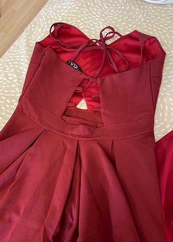 Diğer Bordo Midi V Yakalı İnce Askılı Elbise