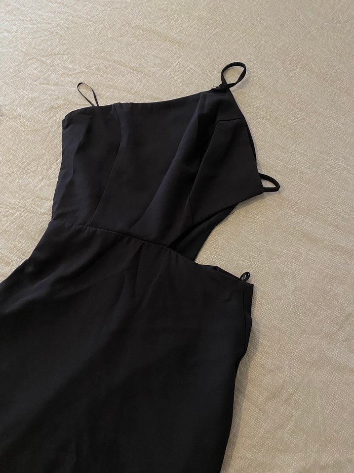 Siyah Askılı Midi Abiye Elbise - Görsel 3