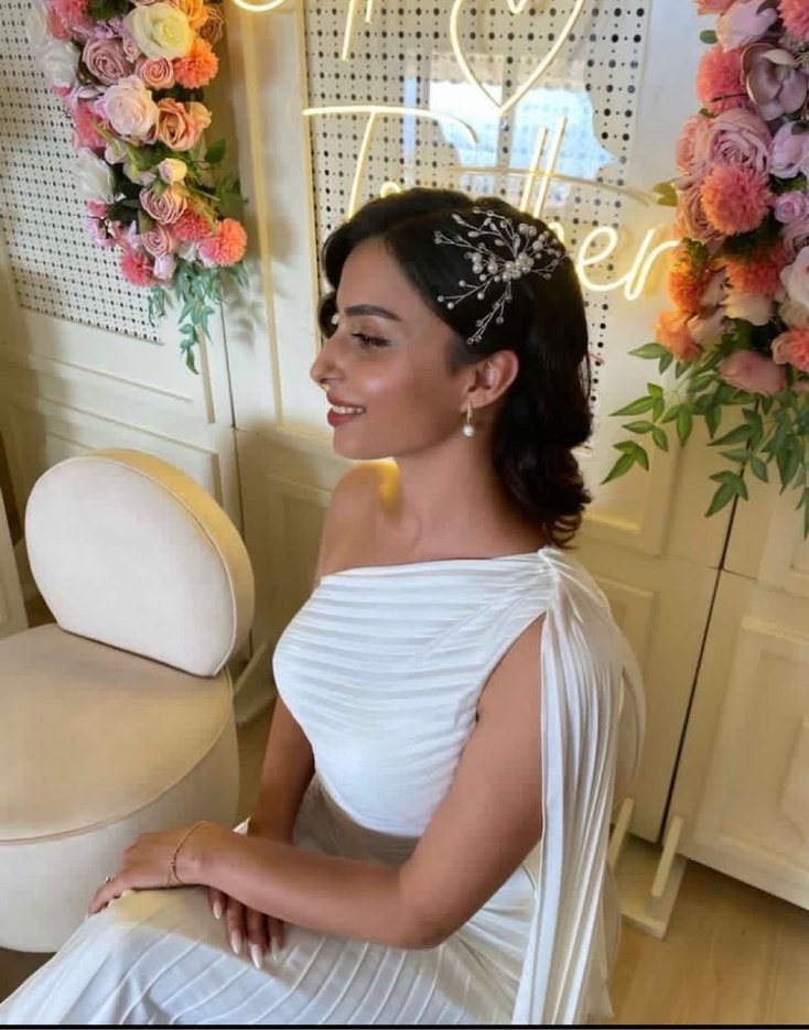 Modern Klasik Beyaz Düz Nişan Elbisesi - Görsel 5