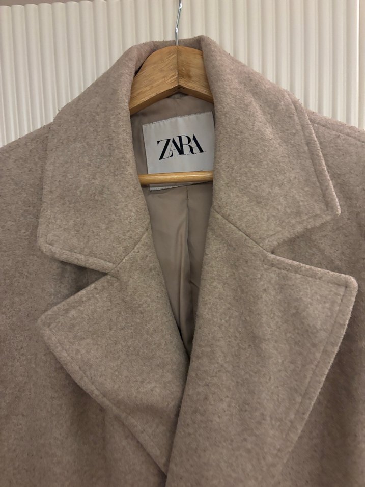 Bej Çift Düğmeli Uzun Kaban - Görsel 2