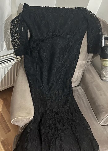 Uzun Siyah Dantel Gotik Abiye Elbise