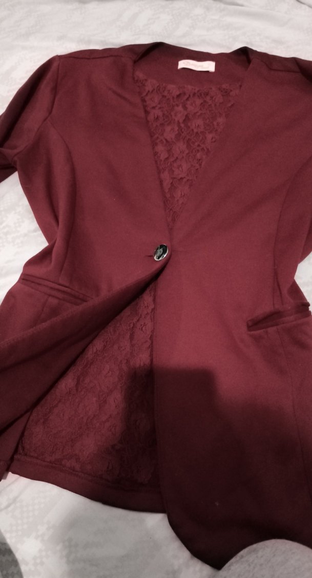 Bordo Kadın Düğmeli Blazer Ceket - Görsel 2