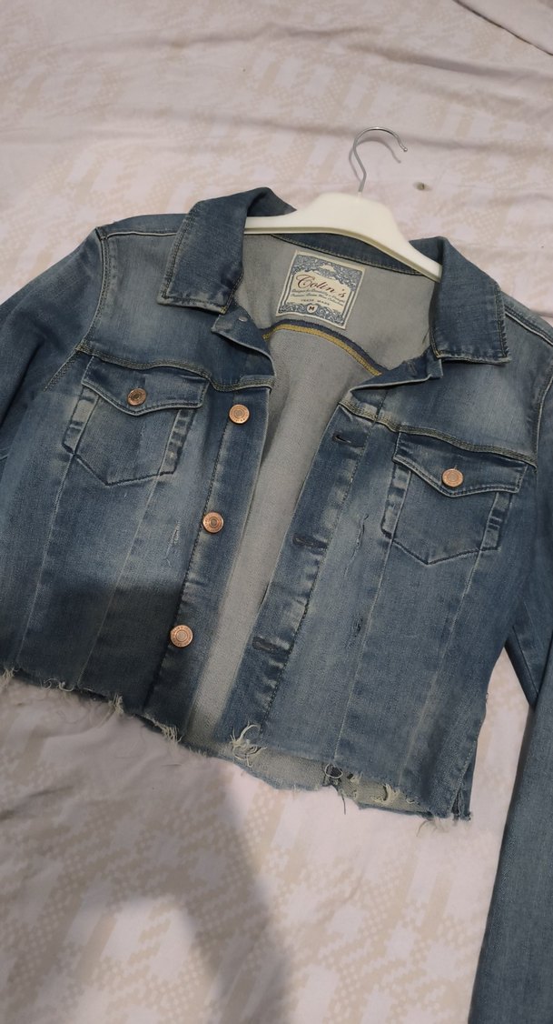 Kadın Mavi Düğmeli Kot Ceket - Görsel 2