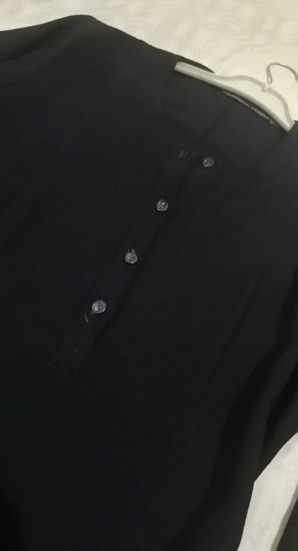 Siyah Uzun Kollu Düğmeli tunik gömlek - Görsel 3