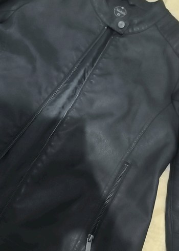 Mavi Deri Ceket, Normal Boy, Fermuarlı - Görsel 3