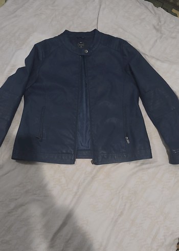Mavi Deri Ceket, Normal Boy, Fermuarlı - Görsel 2