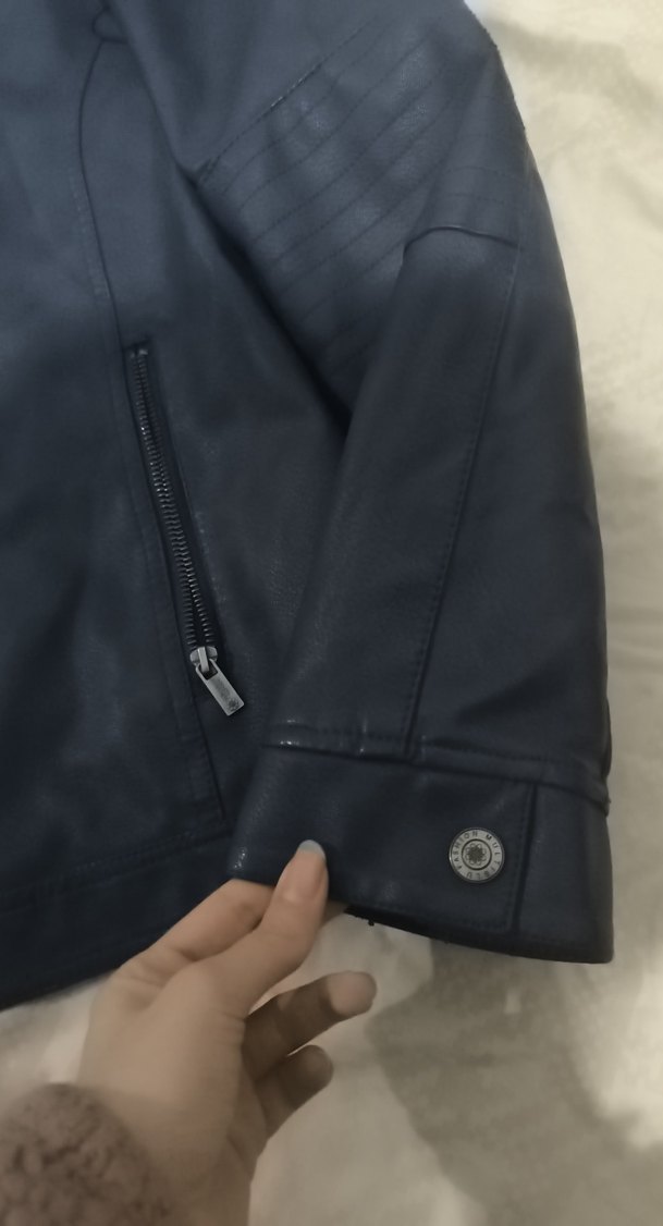 Mavi Deri Ceket, Normal Boy, Fermuarlı - Görsel 4
