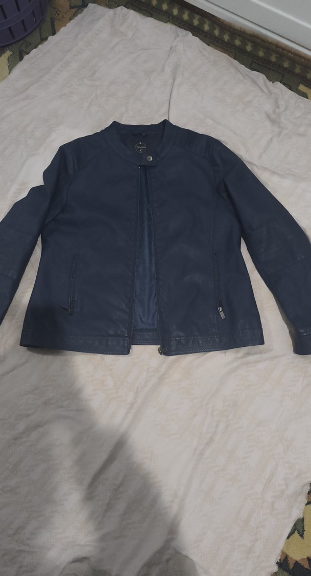 Mavi Deri Ceket, Normal Boy, Fermuarlı - Görsel 2