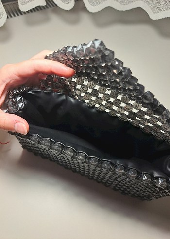 Zincir Detaylı Siyah Boncuk Kadın Çanta - Görsel 4