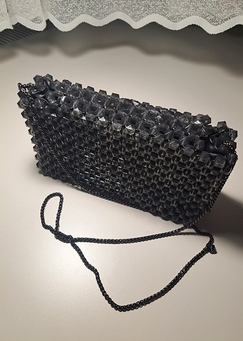 Zincir Detaylı Siyah Boncuk Kadın Çanta - Görsel 5